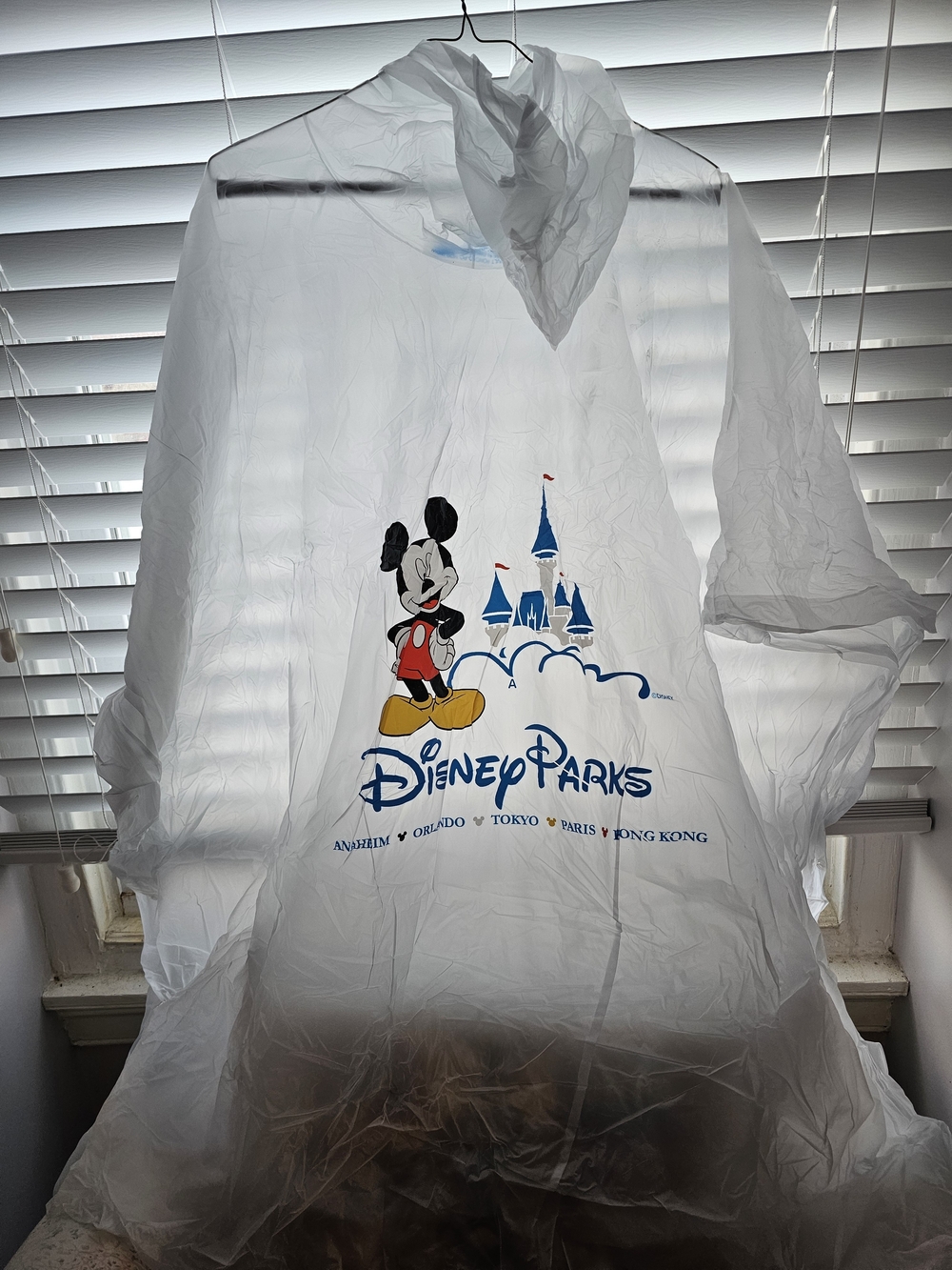 Disney White Mickey Mouse Rain Poncho with Blue and Red Logo